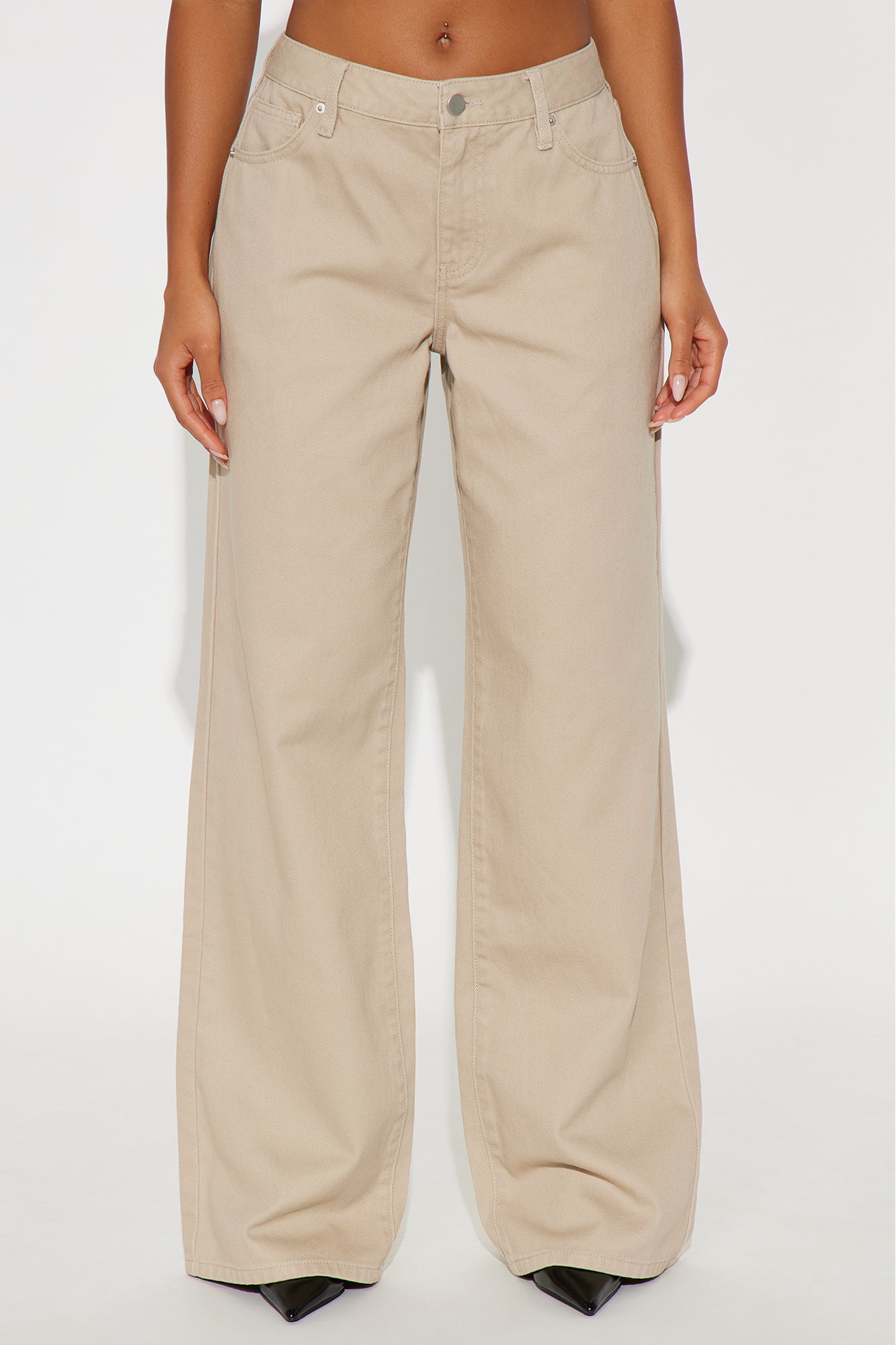 Be A Rockstar Twill Wide Leg Pant 33″ - Beige