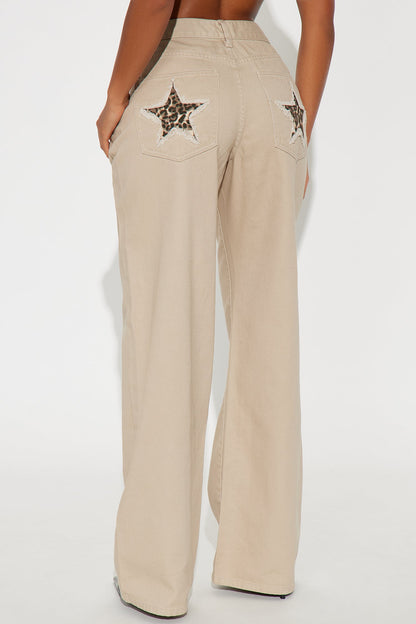 Be A Rockstar Twill Wide Leg Pant 33″ - Beige