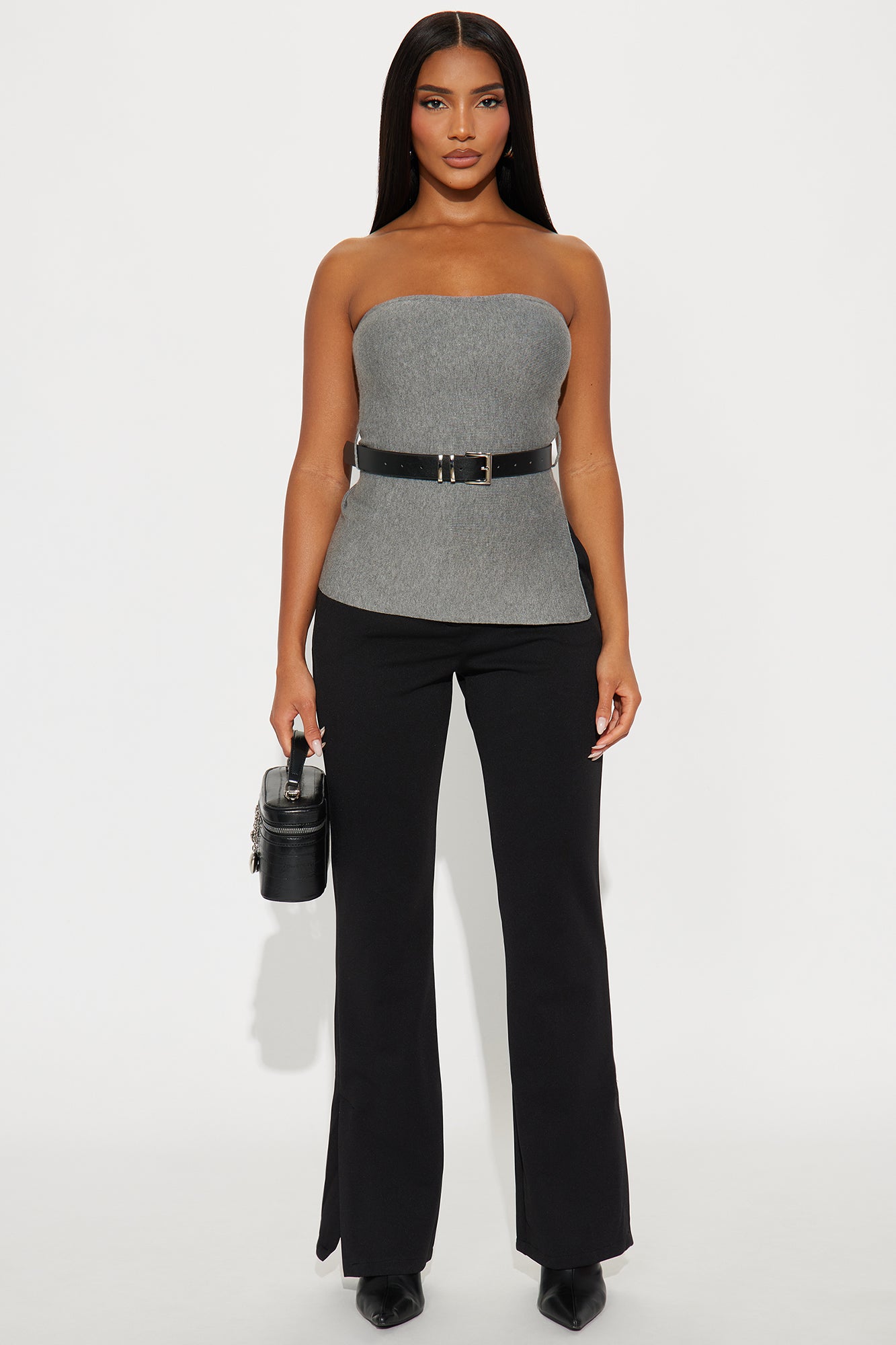 Soft Energy Belted Sweater Top - Grey