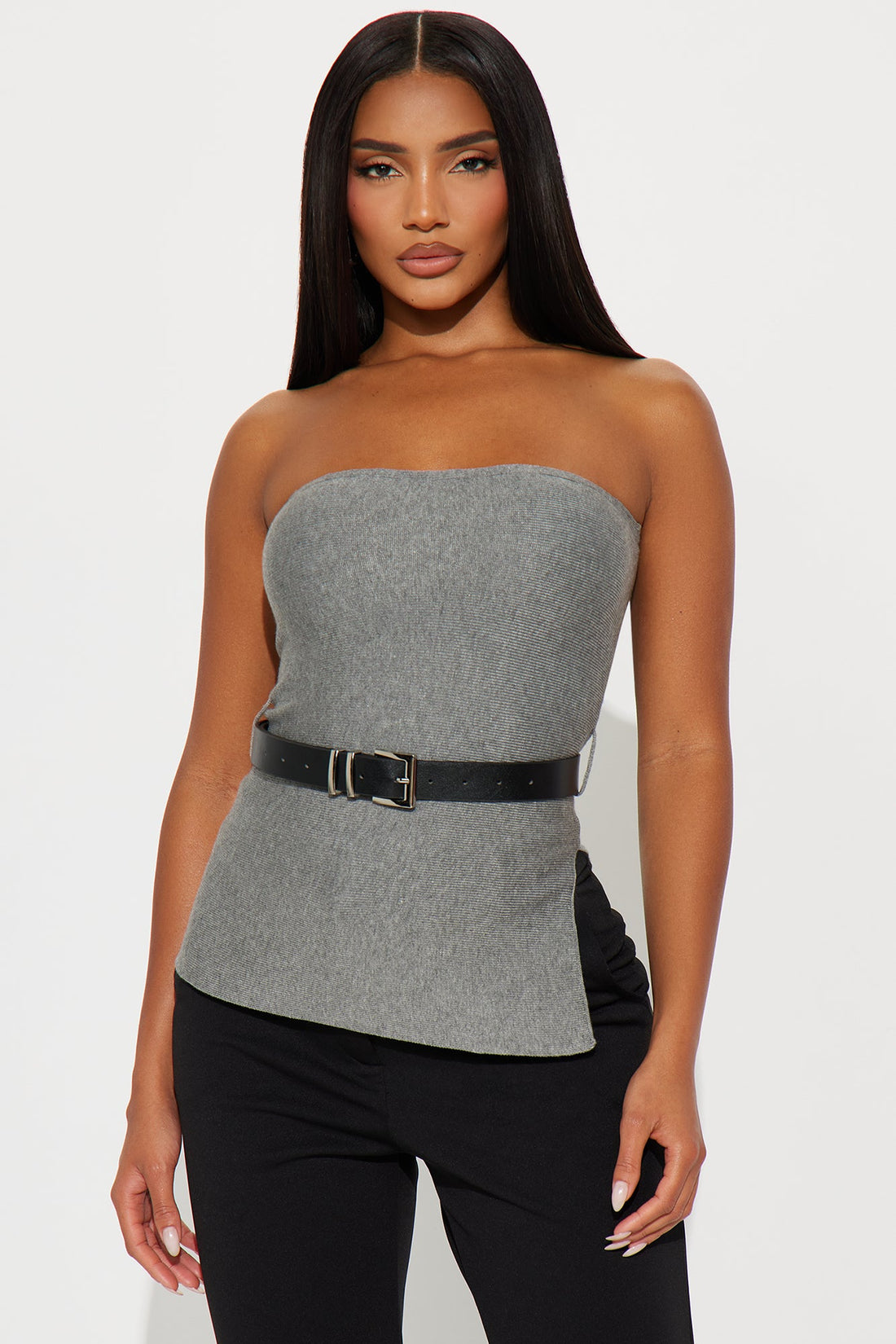 Soft Energy Belted Sweater Top - Grey