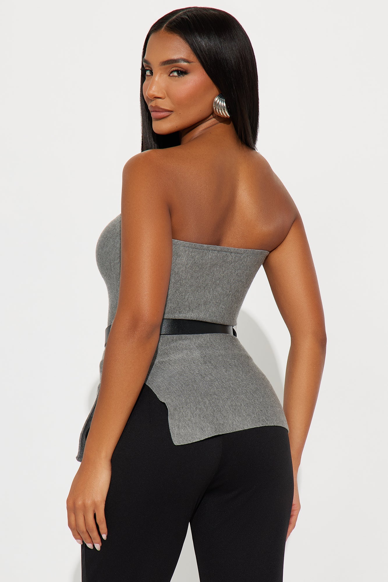 Soft Energy Belted Sweater Top - Grey