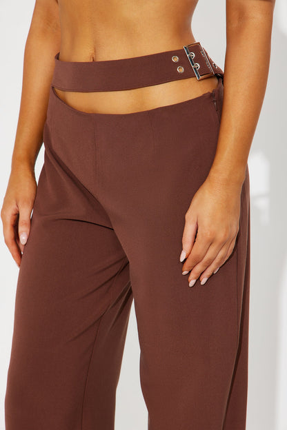 Set The Standard Cut Out Wide Leg Pant 33″ - Chocolate