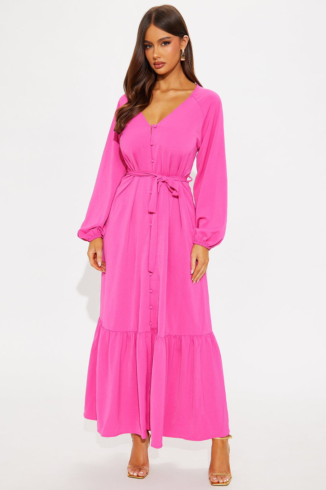 Swaying Long Sleeve Maxi Dress - Fuchsia
