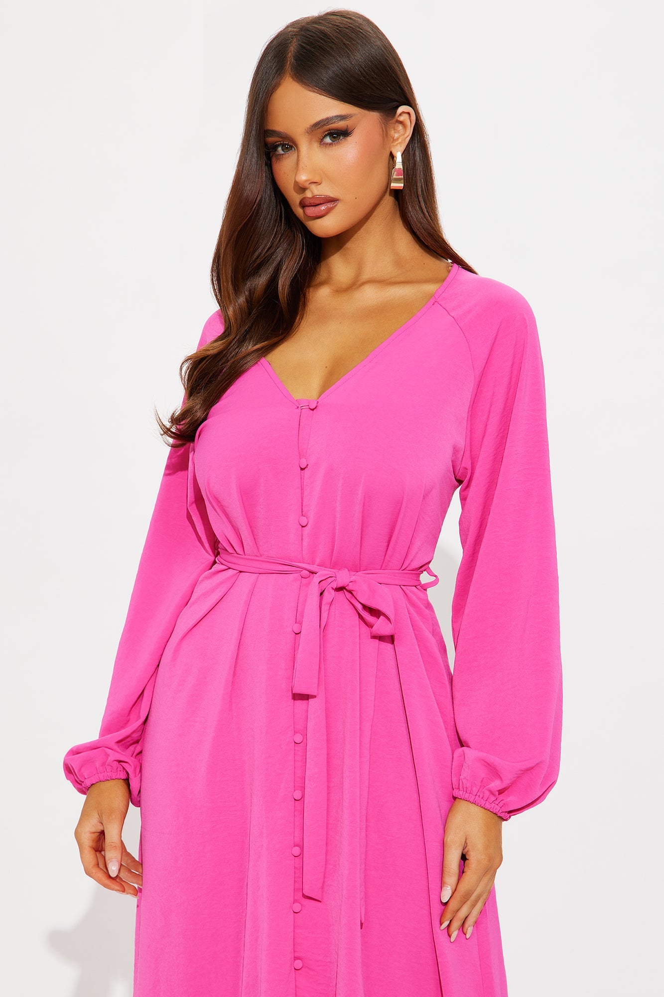 Swaying Long Sleeve Maxi Dress - Fuchsia
