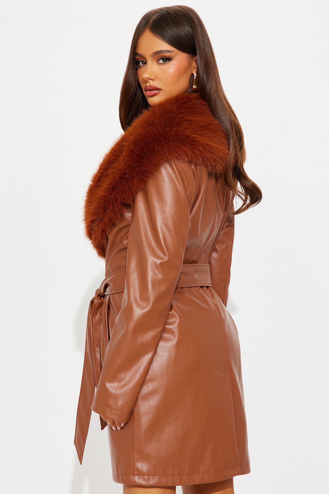 Boss Babe Faux Leather Mini Dress Set - Cognac