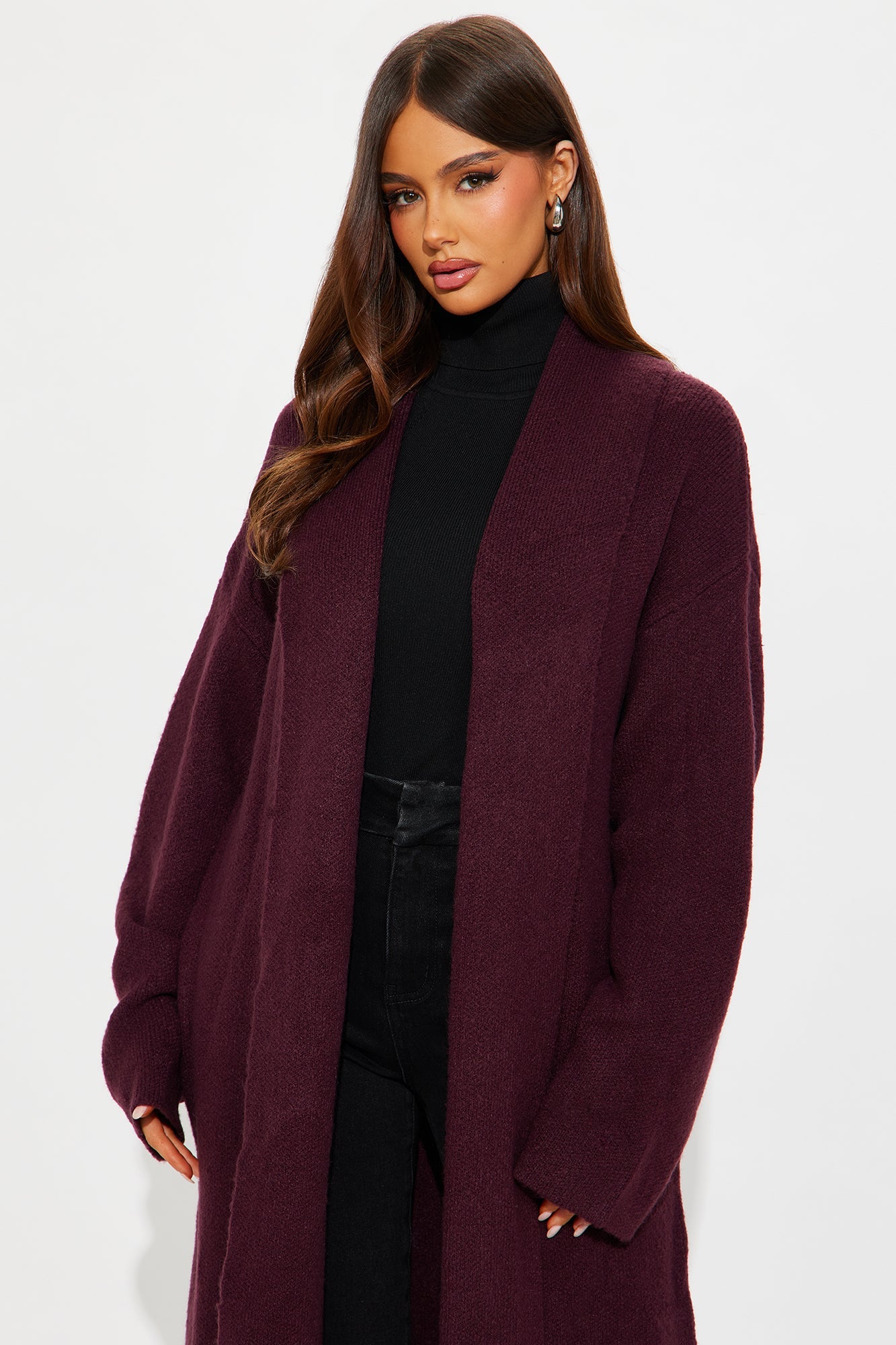 Winter Needs Open Front Cardigan - Wine