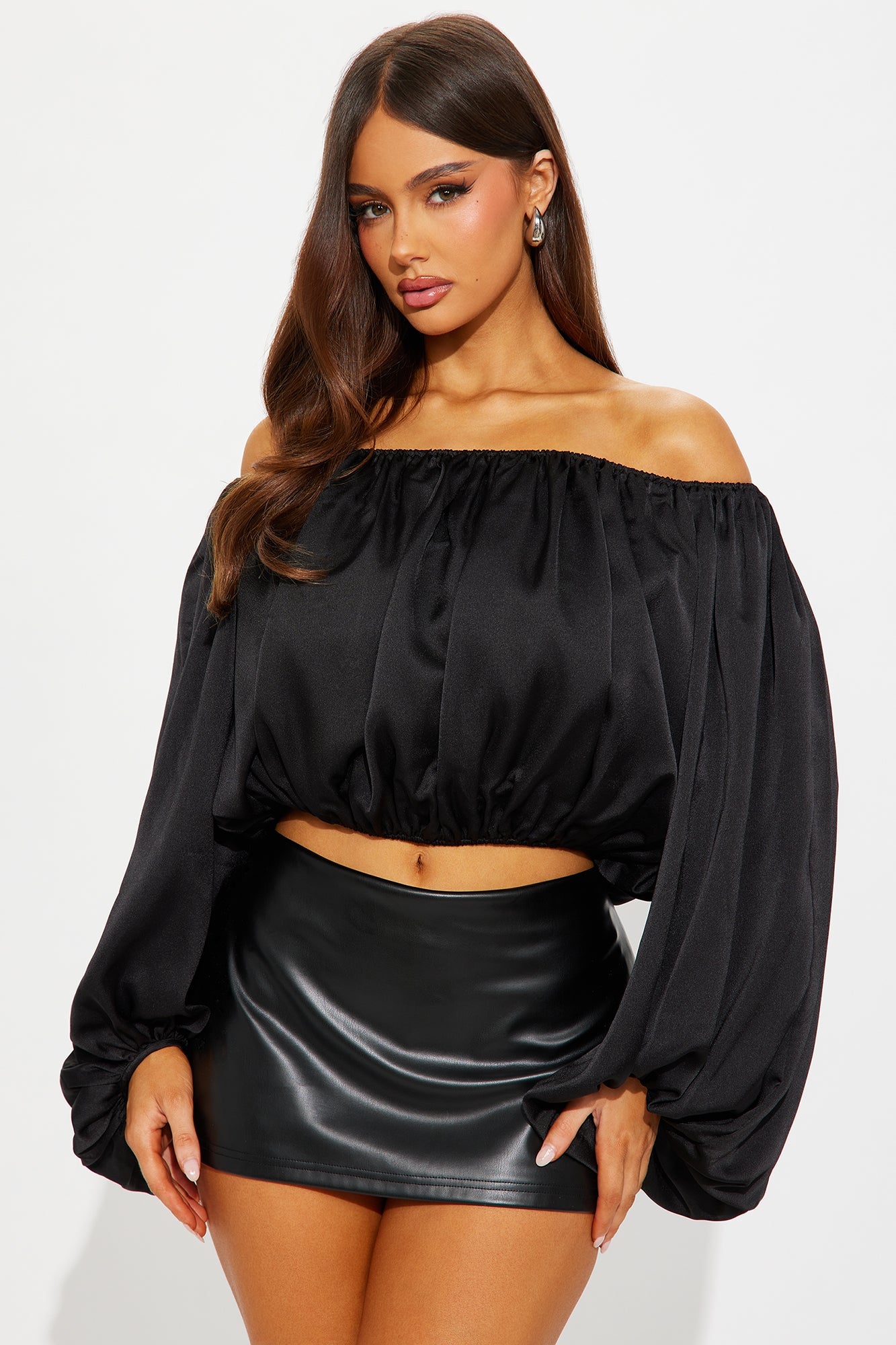 Watch Me Glow Satin Blouse - Black