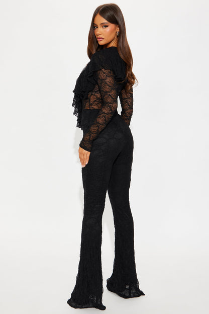 Noelle Lace V Neck Jumpsuit - Black