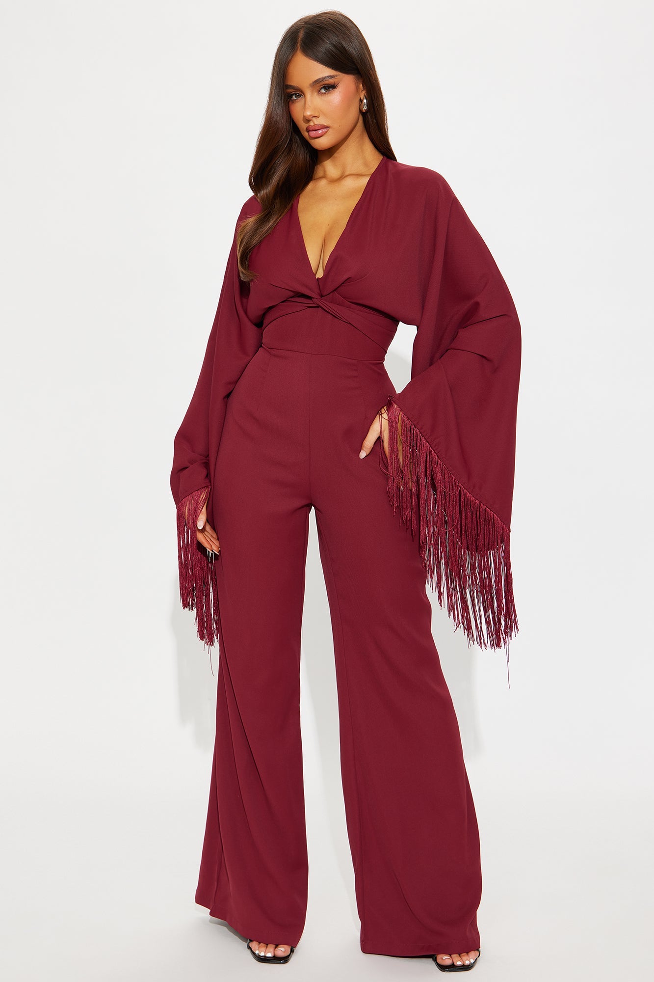Amber Wide Leg Jumpsuit - Burgundy