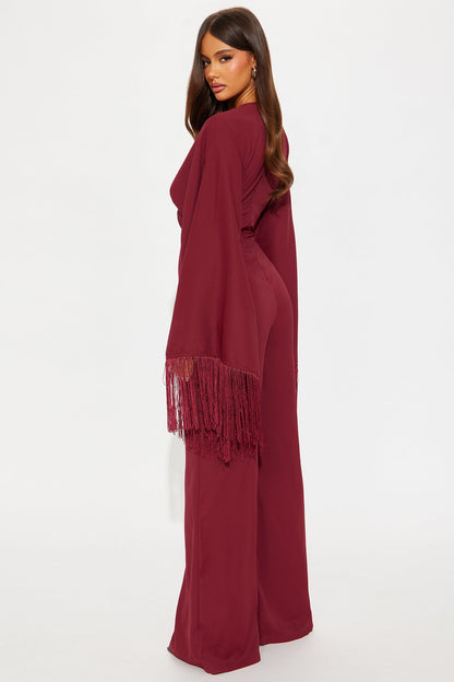 Amber Wide Leg Jumpsuit - Burgundy