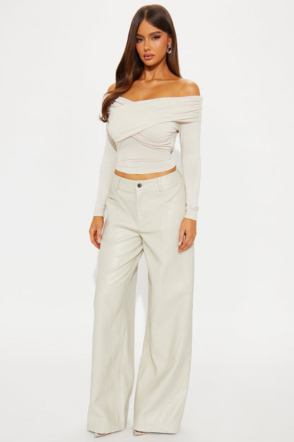 Bad Vibes Faux Leather Flare Pant 33″ - Stone
