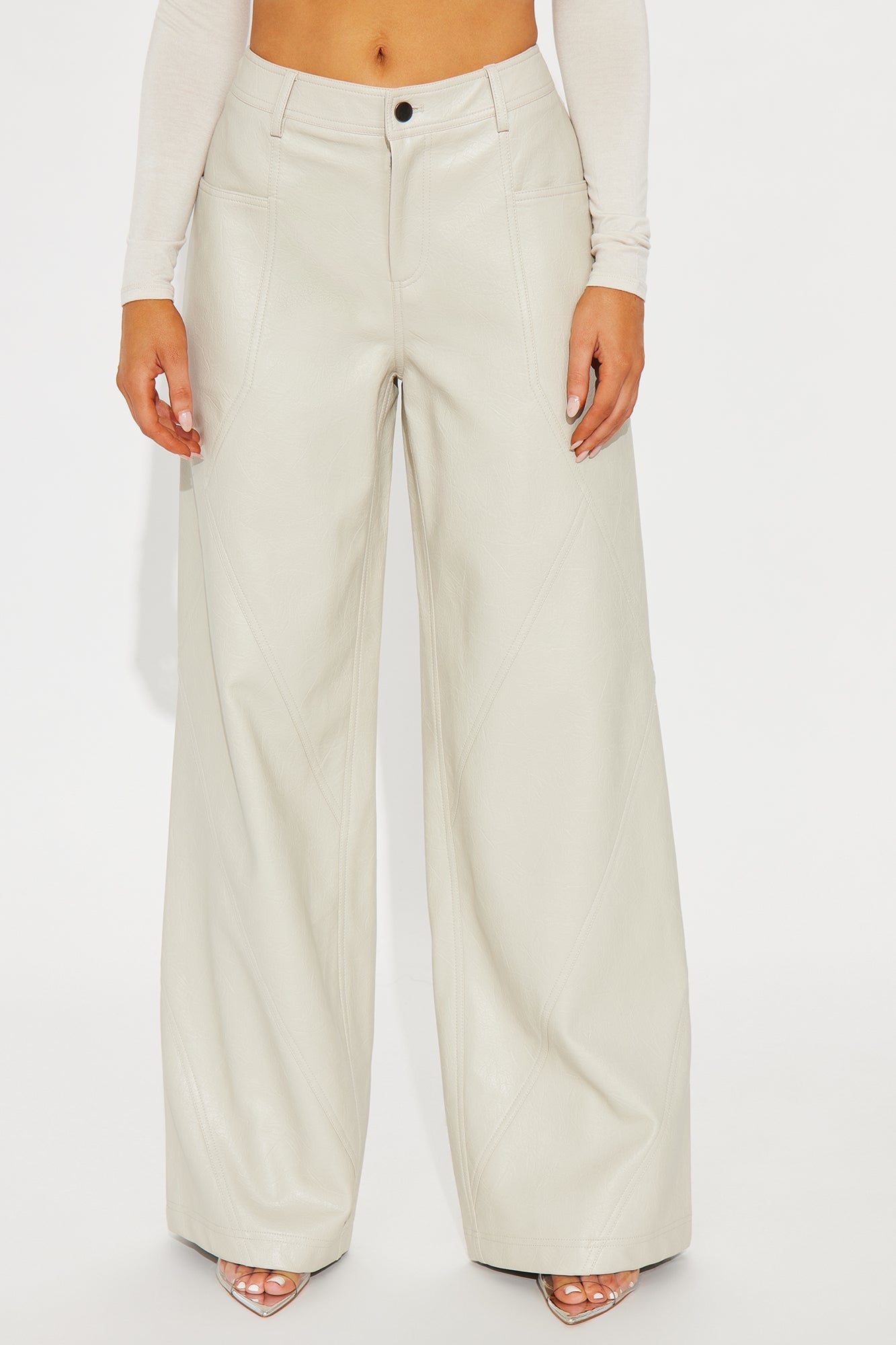 Bad Vibes Faux Leather Flare Pant 33″ - Stone