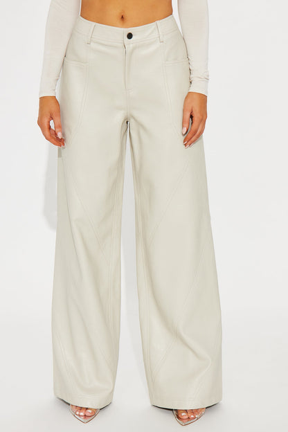 Bad Vibes Faux Leather Flare Pant 33″ - Stone