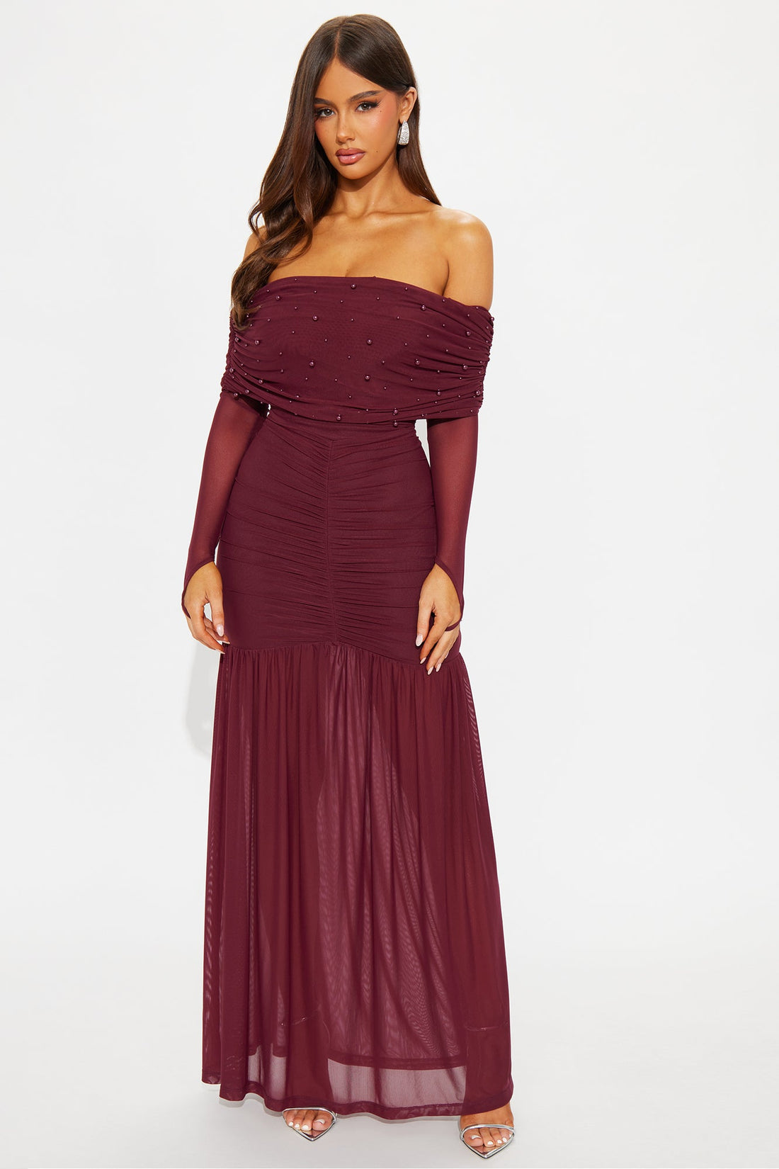 Twin Flame Mesh Maxi Gown - Plum