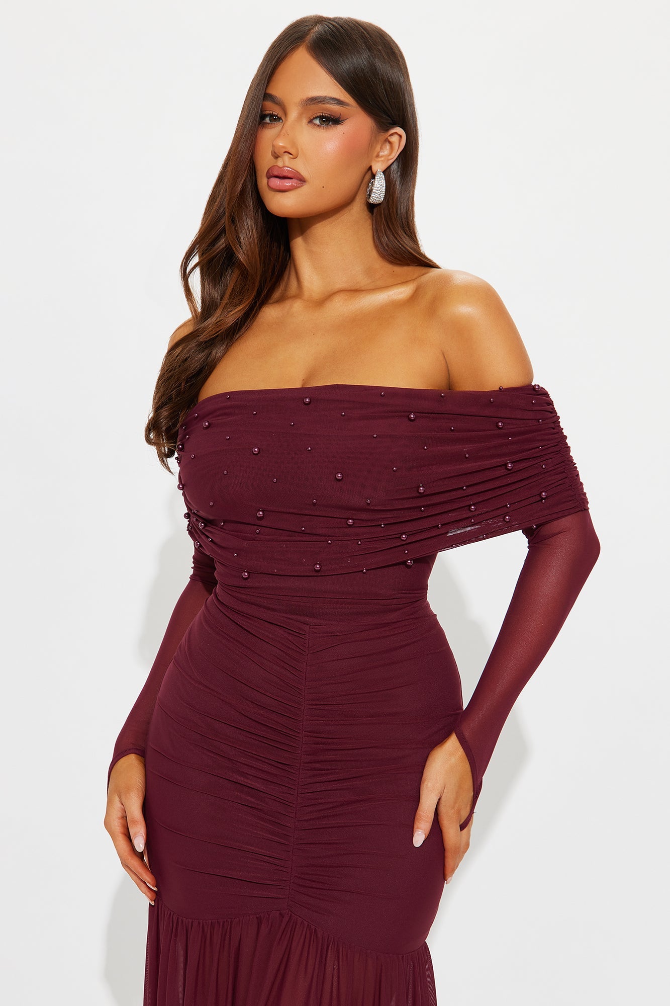 Twin Flame Mesh Maxi Gown - Plum