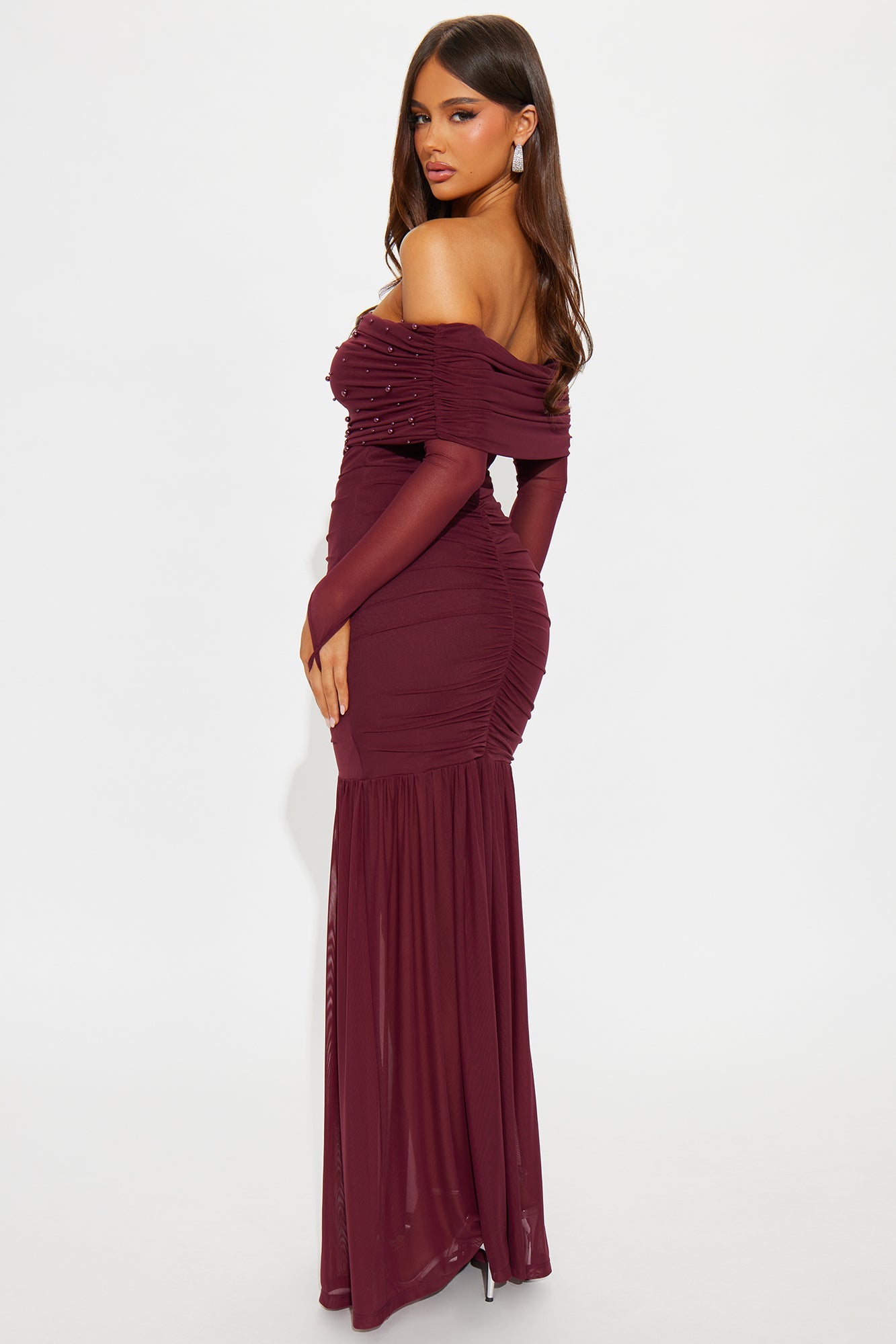 Twin Flame Mesh Maxi Gown - Plum