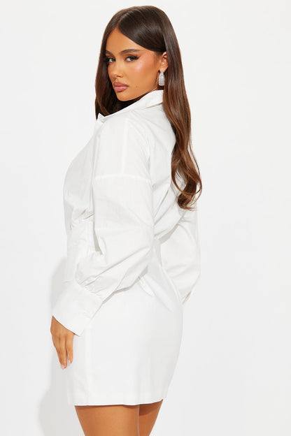 Naya Belted Poplin Shirt Mini Dress - White