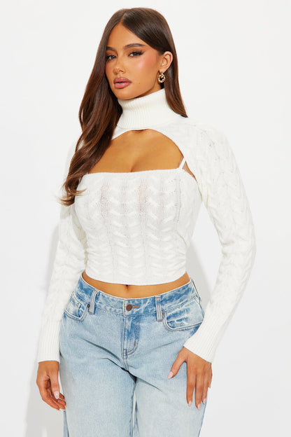 Carefree Cable Knit Cami Sweater 2 Piece Set - Cream