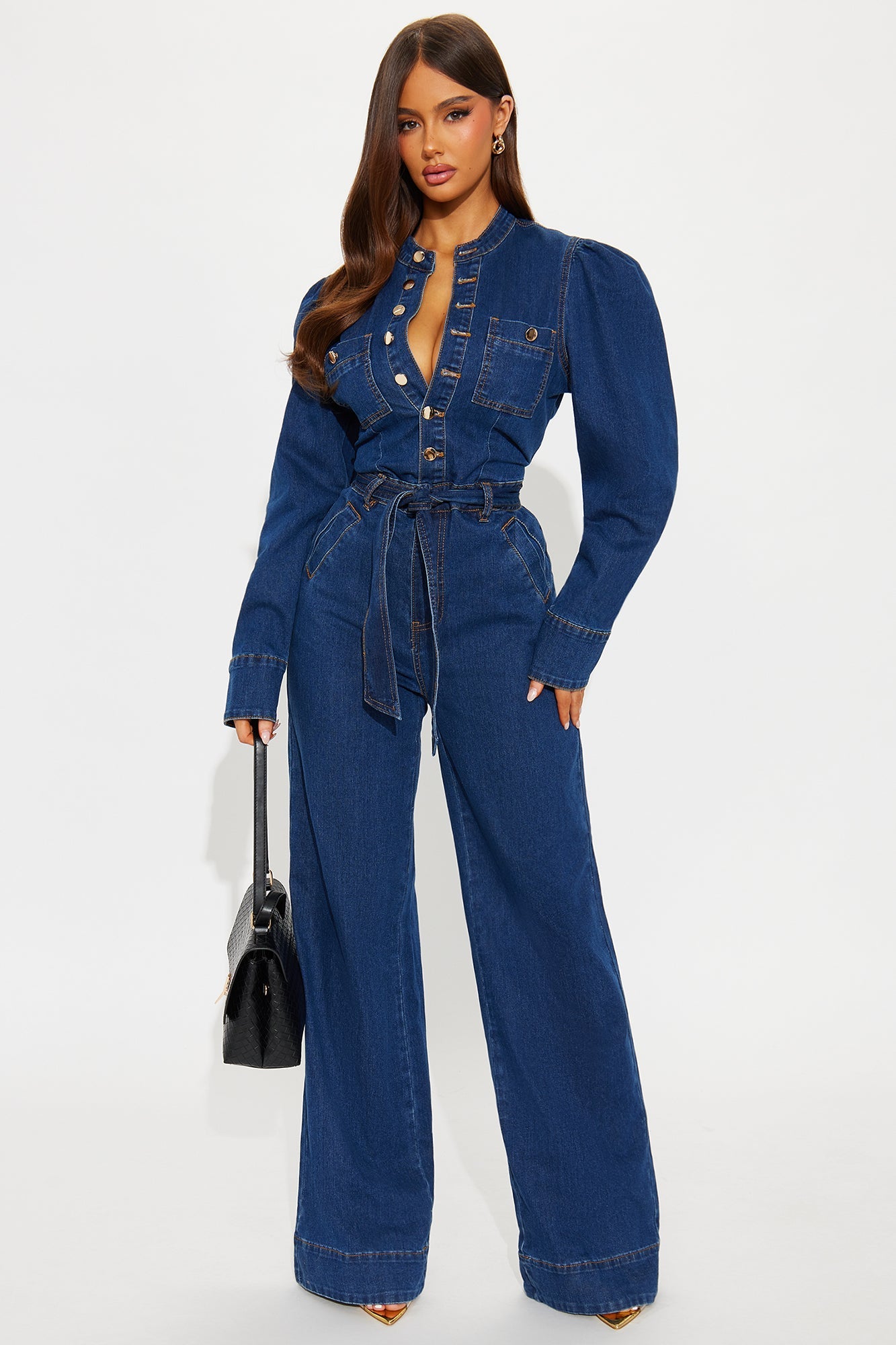 Maya Puff Sleeve Denim Jumpsuit - Dark Wash