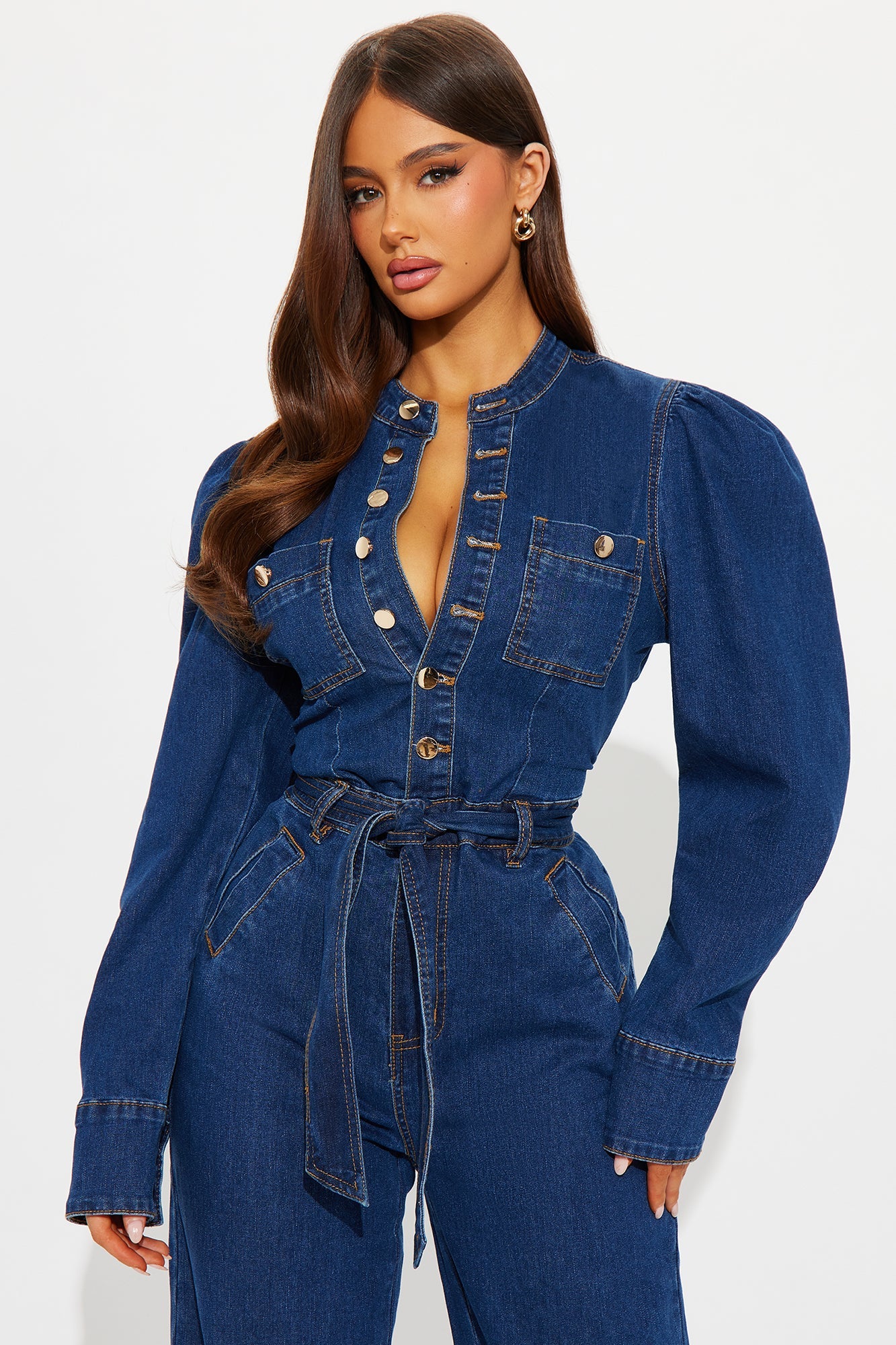 Maya Puff Sleeve Denim Jumpsuit - Dark Wash