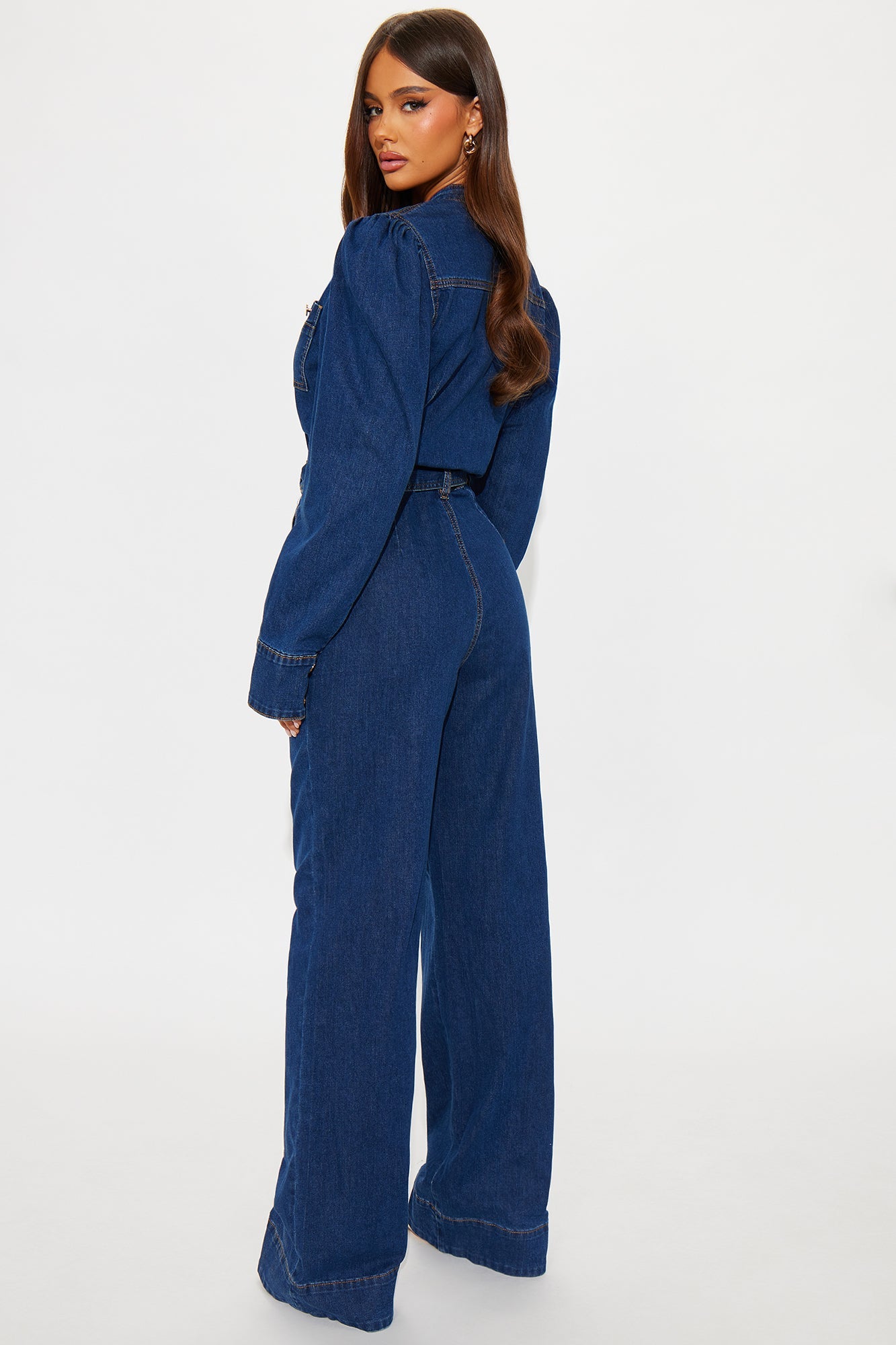Maya Puff Sleeve Denim Jumpsuit - Dark Wash