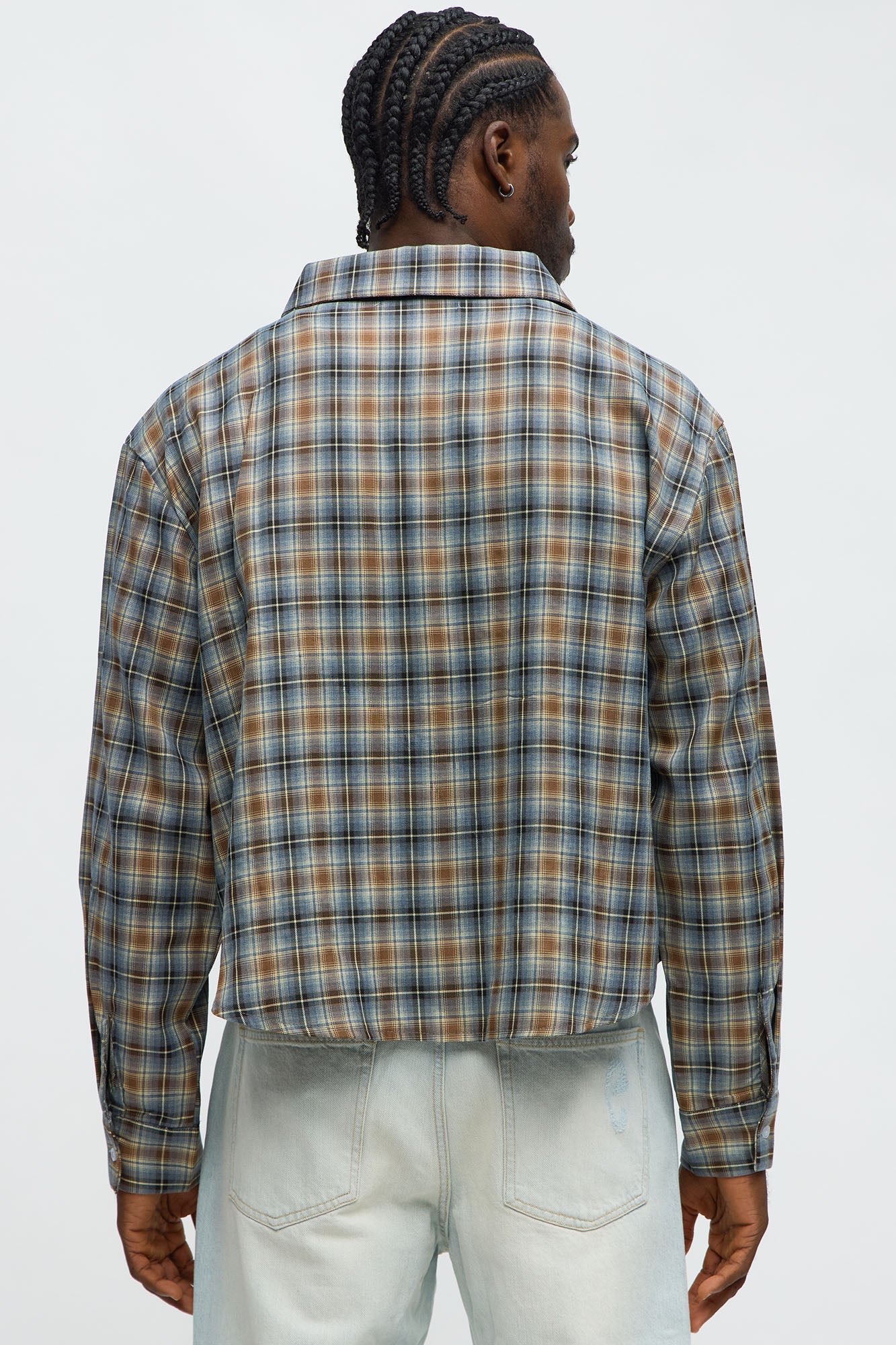 Cropped Starlit Rhinestone Plaid Flannel - Blue/combo