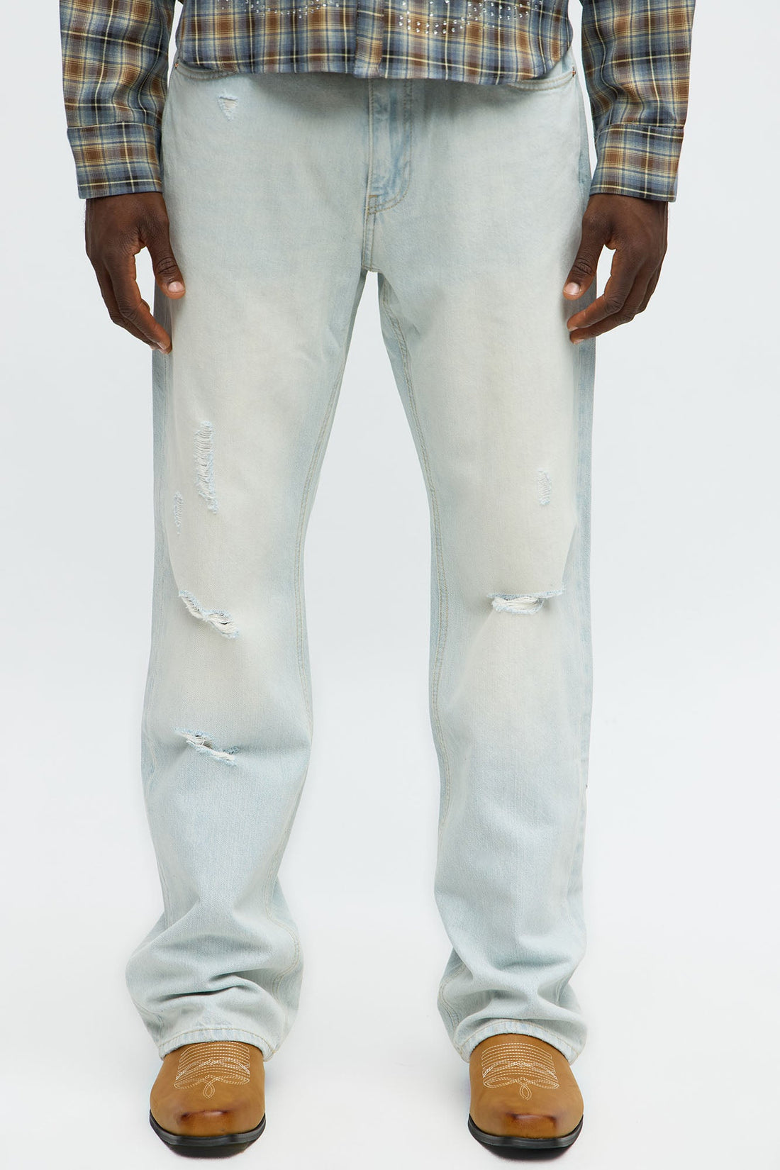 Stacked Slim Flare Self Destruct Distressed Jean - Light Wash