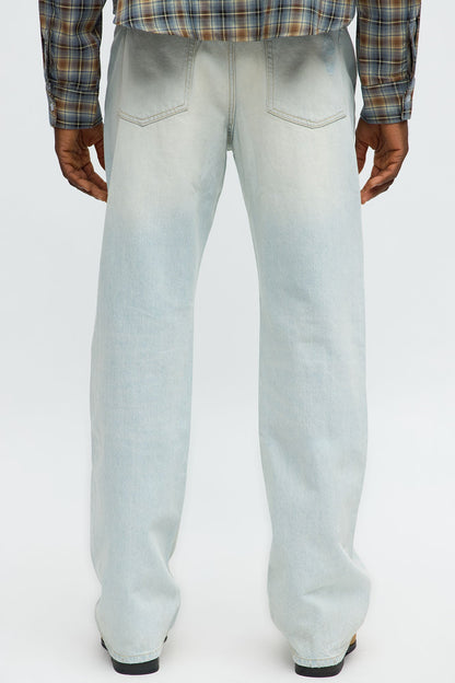 Stacked Slim Flare Self Destruct Distressed Jean - Light Wash