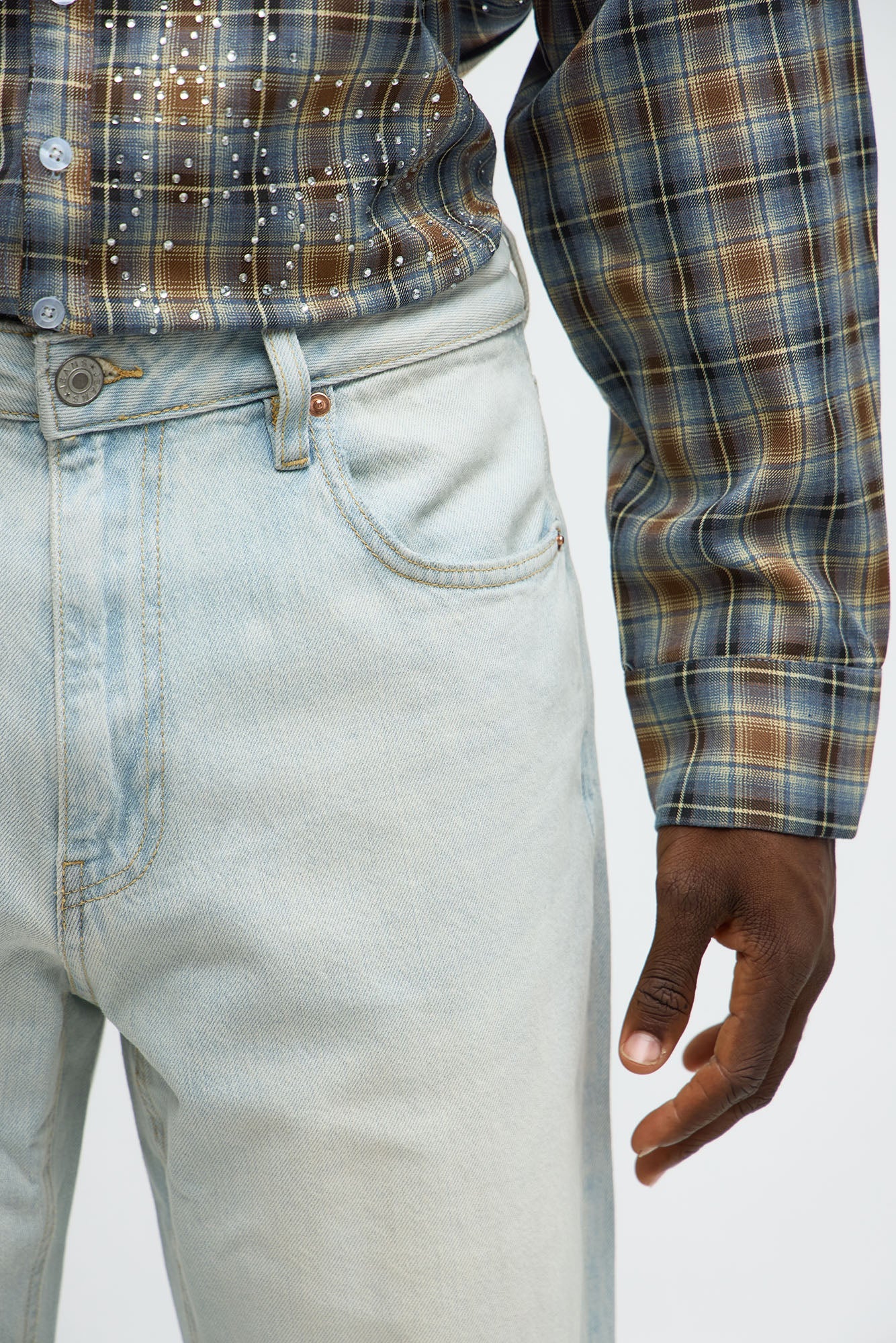 Stacked Slim Flare Self Destruct Distressed Jean - Light Wash