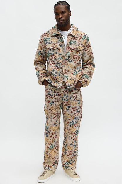 Garden Tapestry Trucker Jacket - Tan/Multi