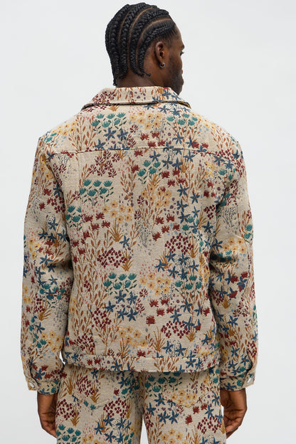 Garden Tapestry Trucker Jacket - Tan/Multi