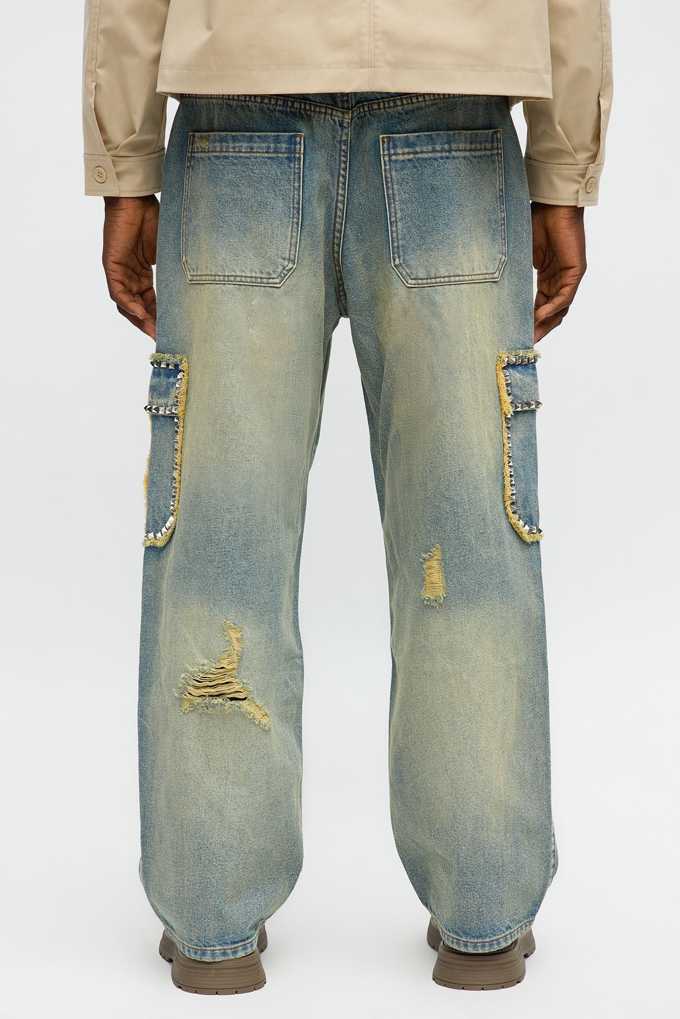 Baggy Studded Way Cargo Jean - Vintage Wash