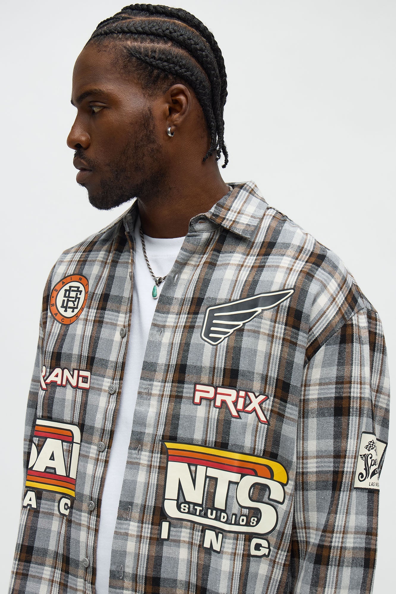 Saints Racing Printed Flannel - Taupe/combo
