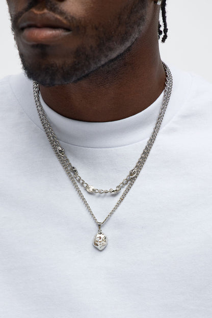 Sleek Form Pendant Necklace Set - Silver