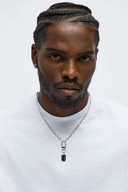 Locked In Chain Link Pendant Necklace - Silver