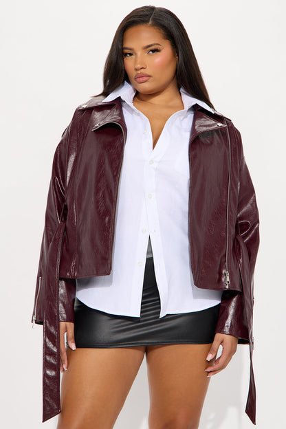 Moving On Faux Leather Moto Jacket - Burgundy