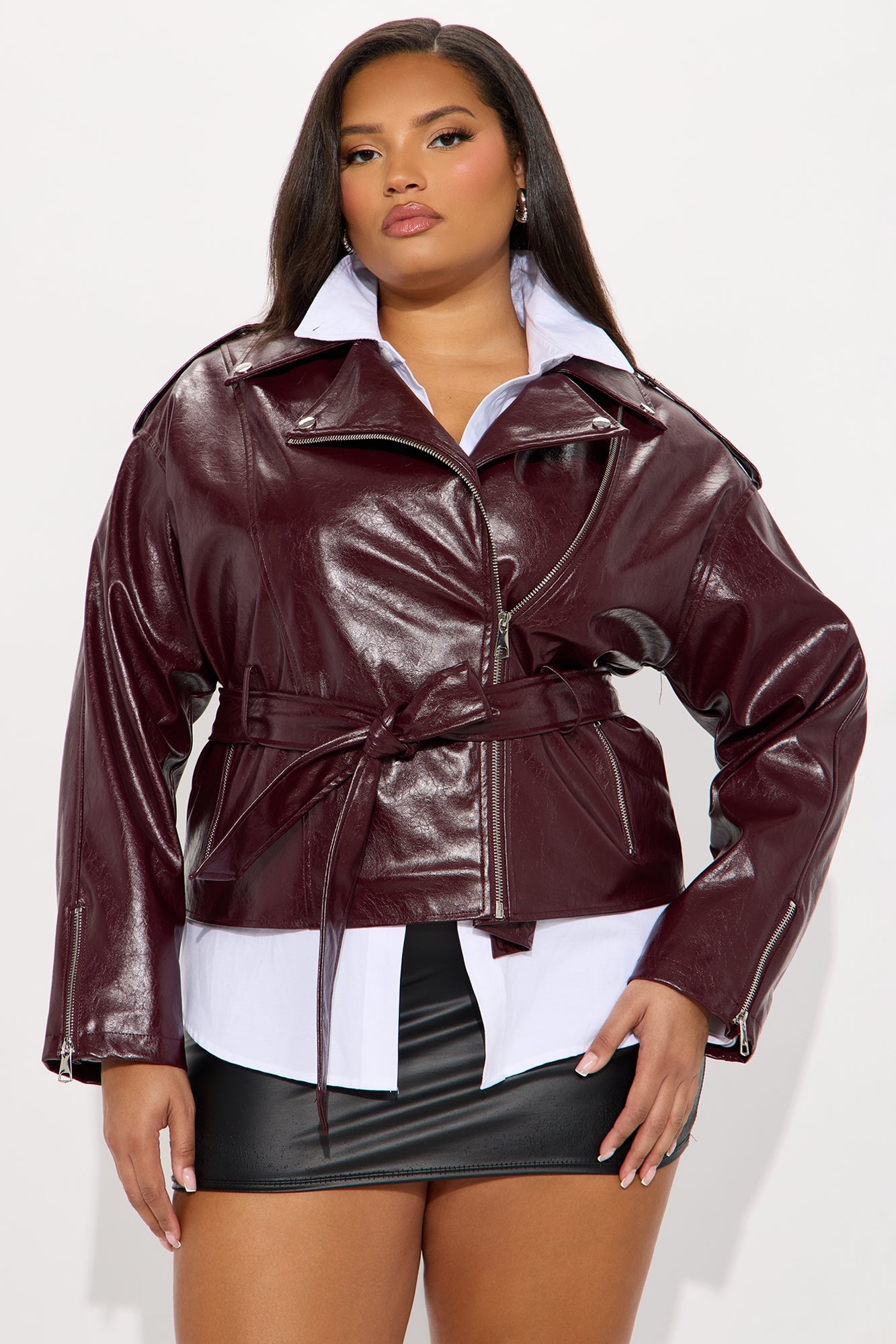 Moving On Faux Leather Moto Jacket - Burgundy