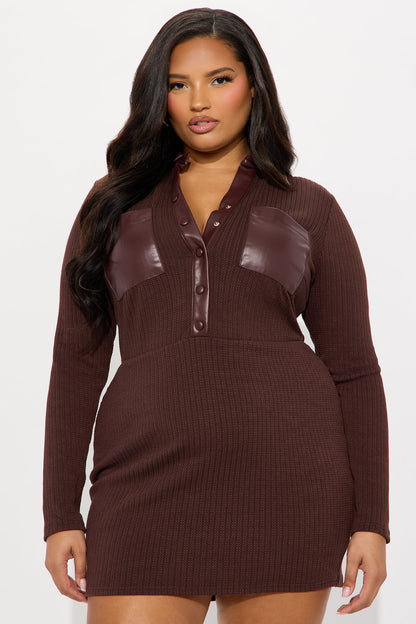 Averie Collar Long Sleeve Mini Dress - Chocolate