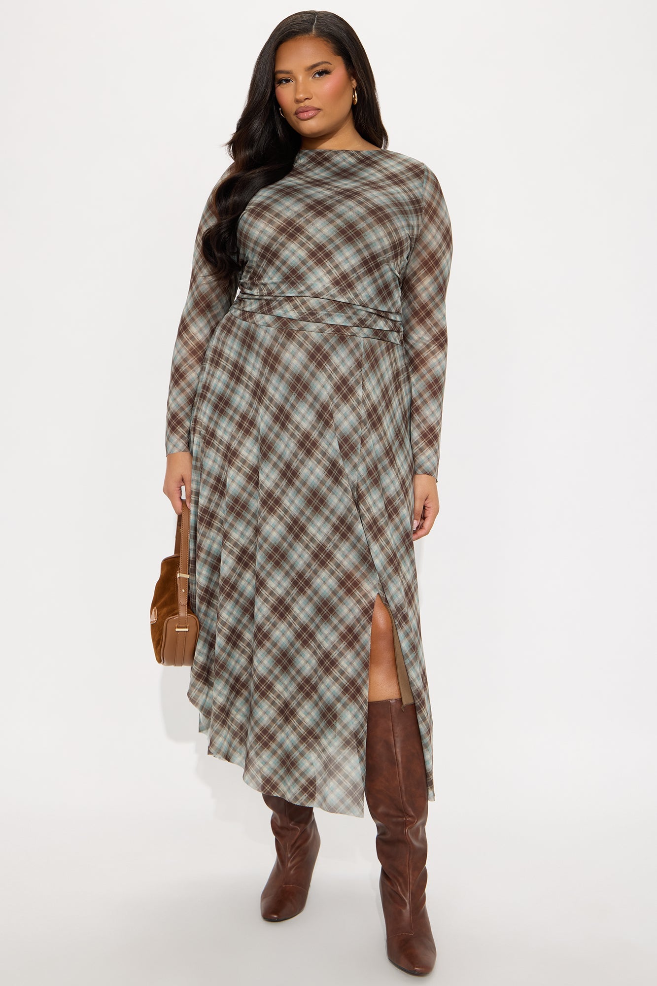 Sally Plaid Maxi Dress - Brown Combo