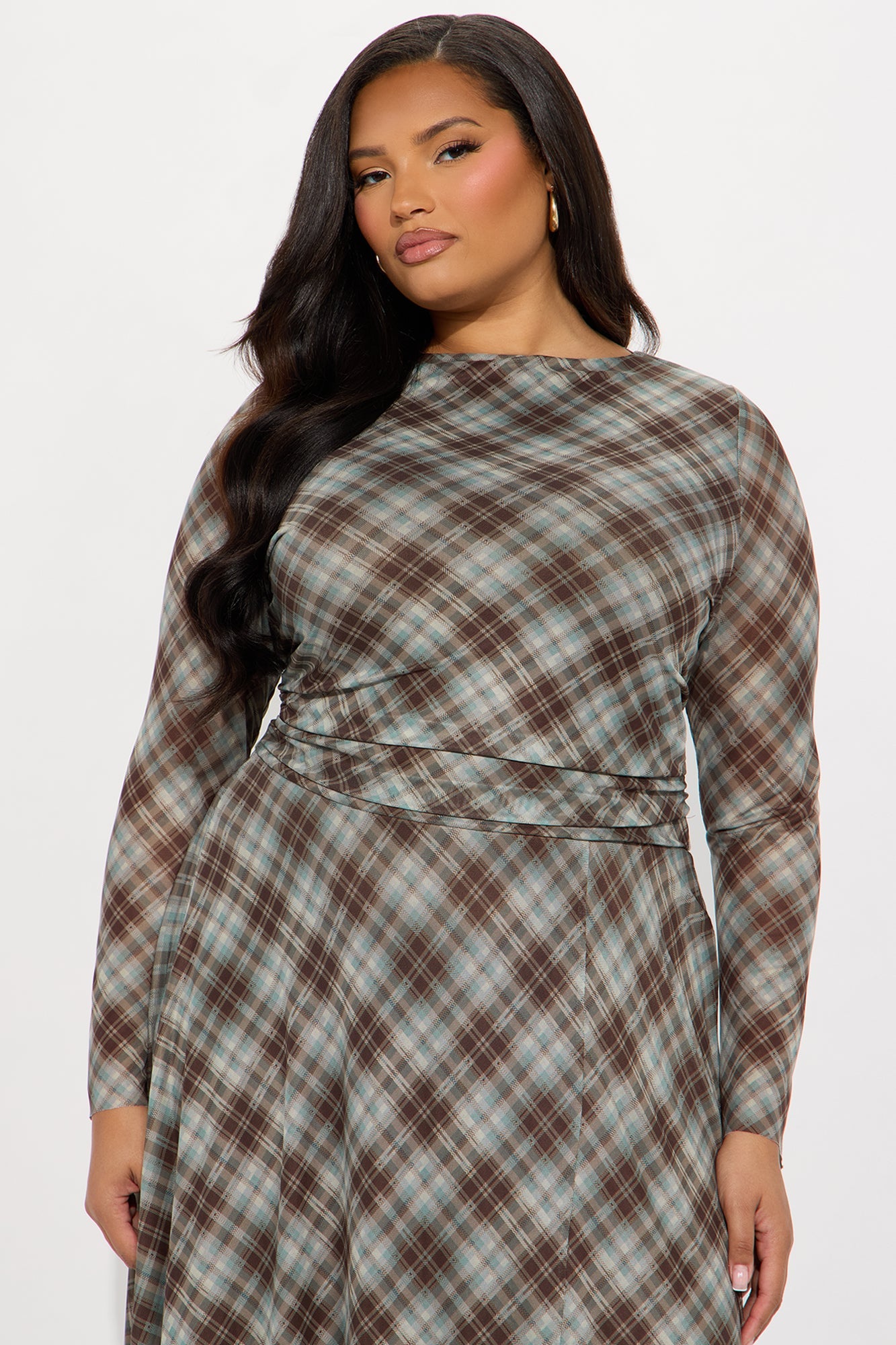 Sally Plaid Maxi Dress - Brown Combo
