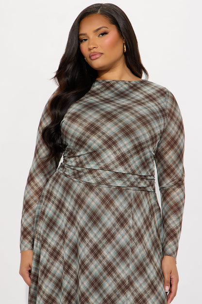 Sally Plaid Maxi Dress - Brown Combo