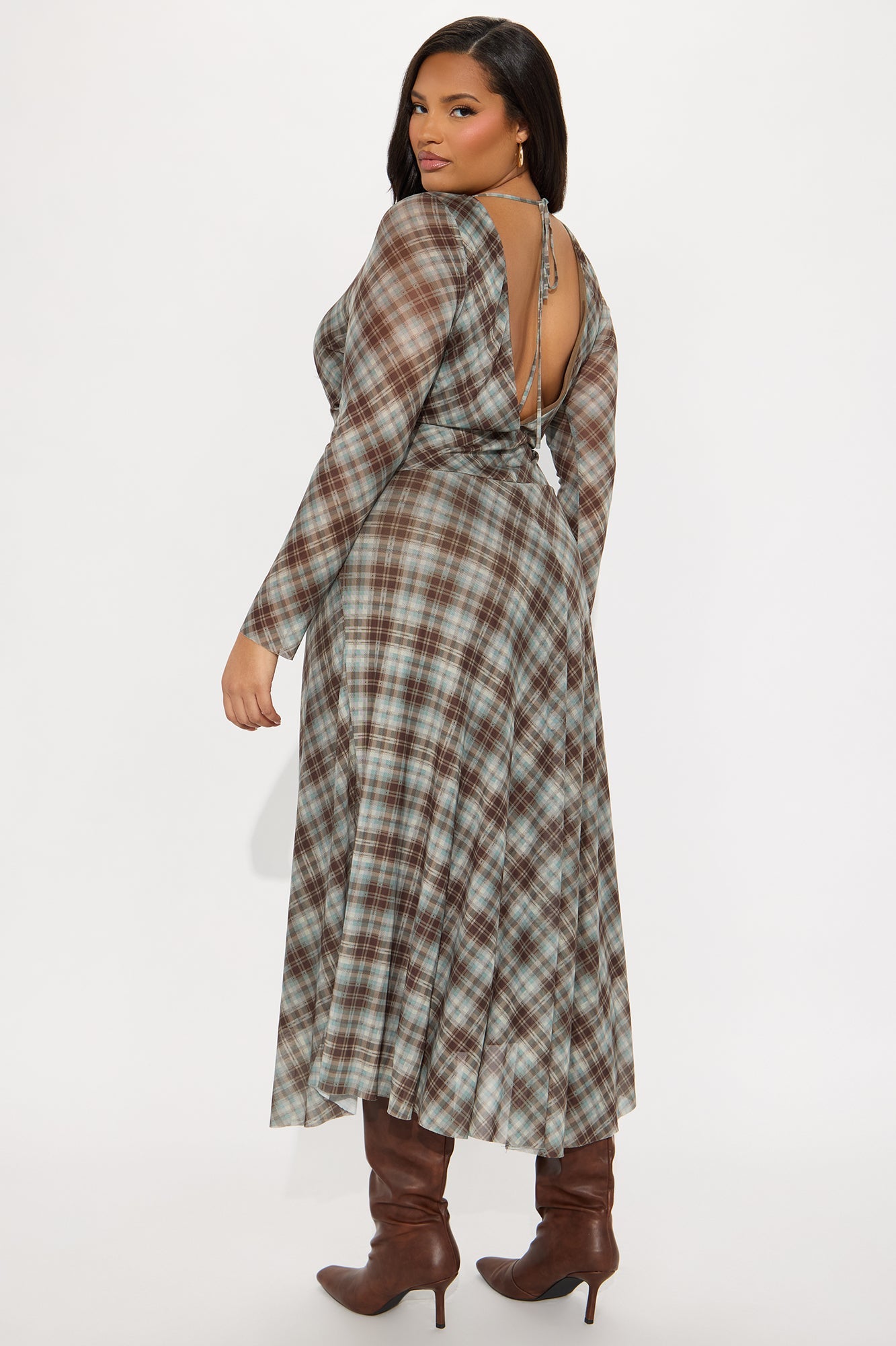 Sally Plaid Maxi Dress - Brown Combo