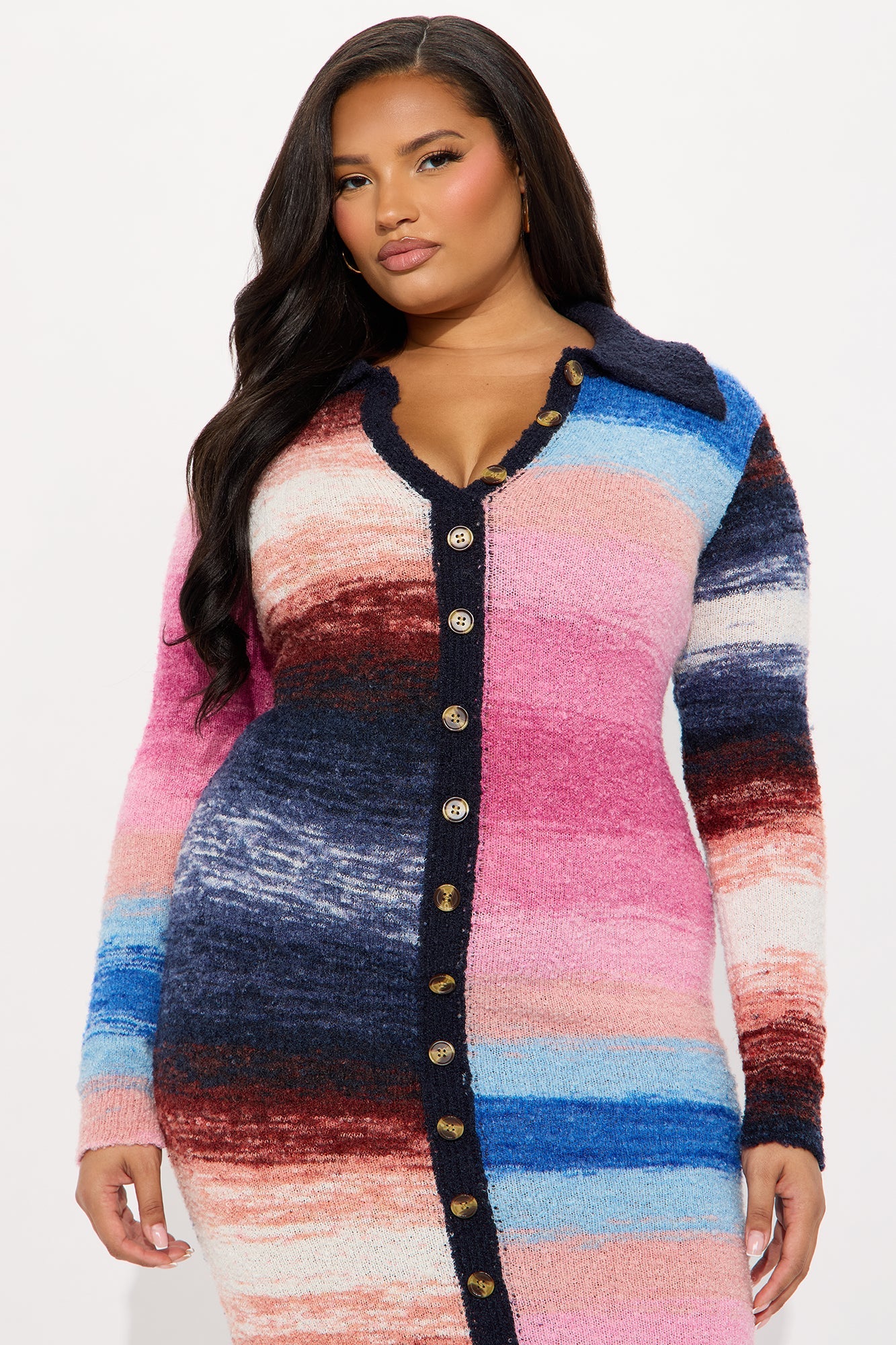 Aisha Collared Sweater Midi Dress - Multi Color
