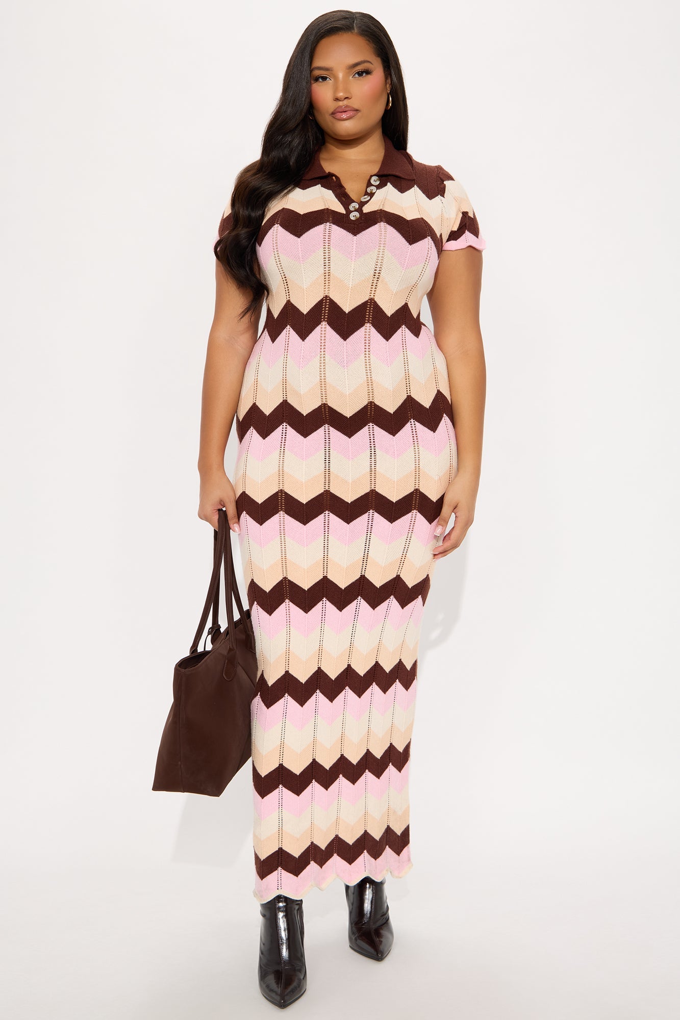 Always Happy Knit Maxi Dress - Brown/combo