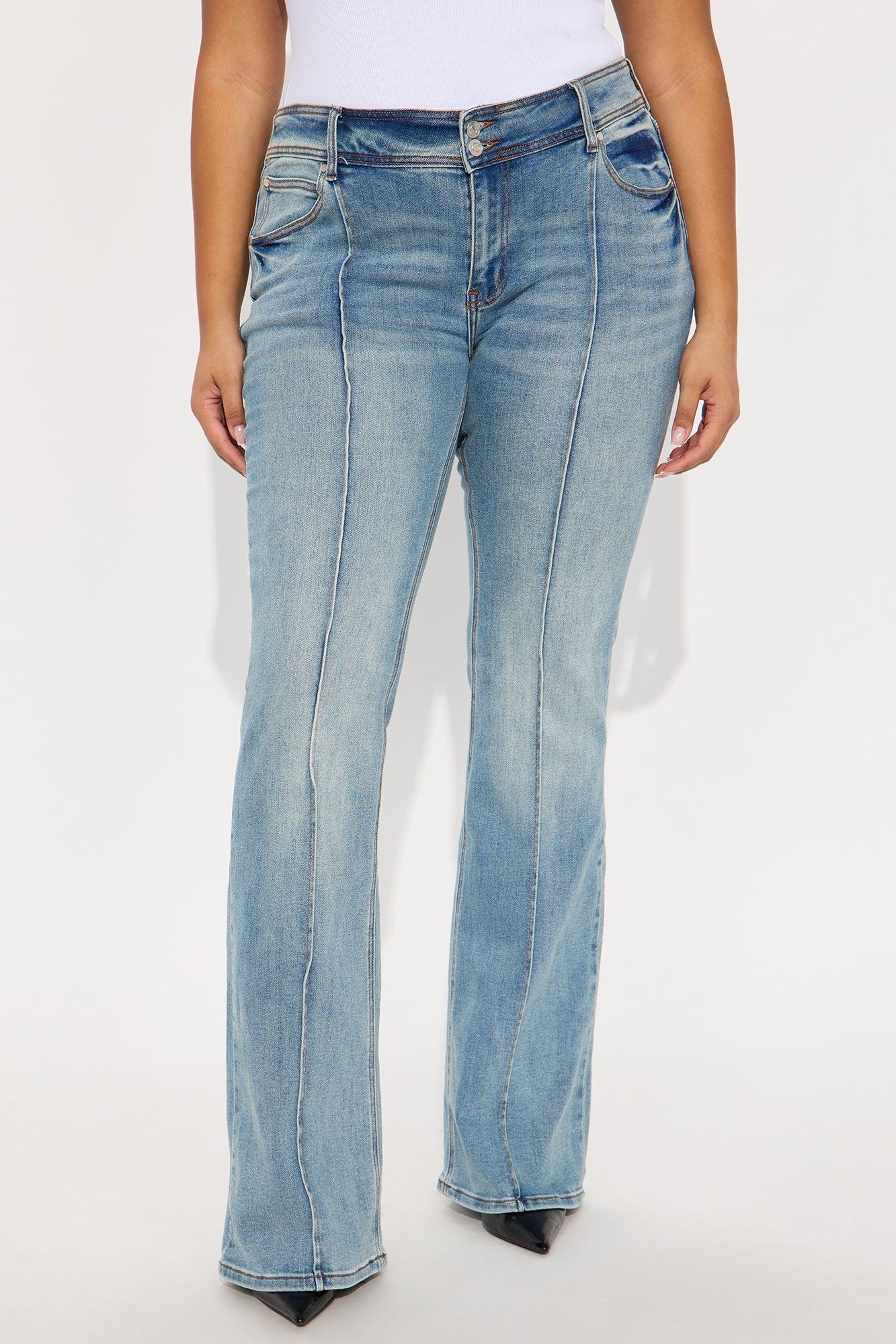 Tall Lisbon Low Rise Pintuck Flare Jeans - Medium Wash
