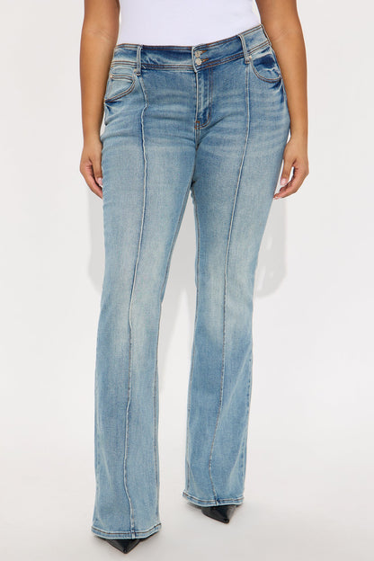 Tall Lisbon Low Rise Pintuck Flare Jeans - Medium Wash