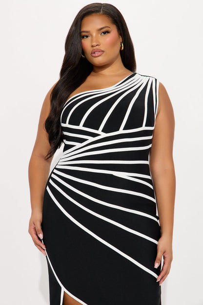 Liliah Contrast Bandage Midi Dress - Black/White