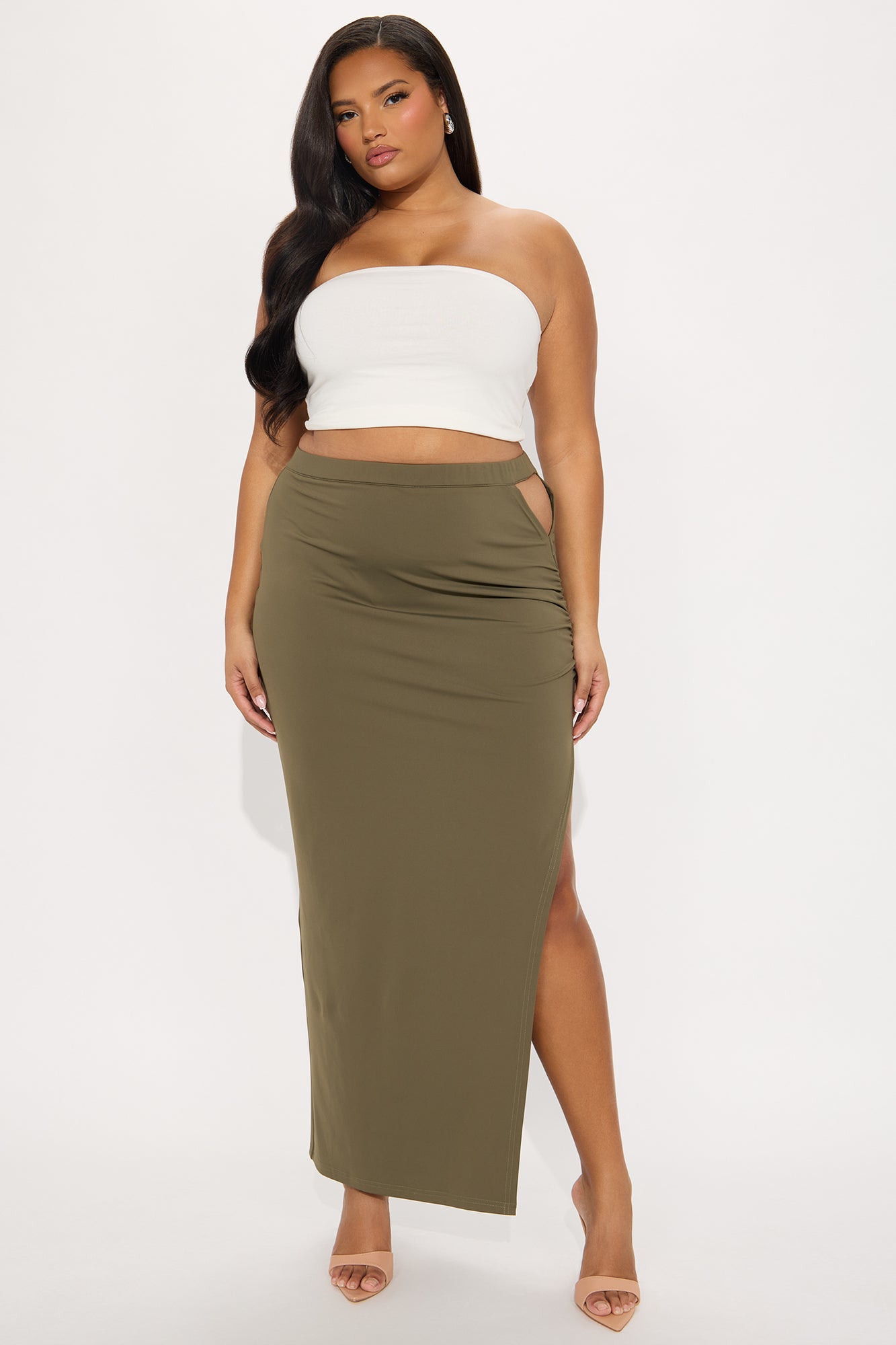 Follow My Lead Side Slit Maxi Skirt - Olive