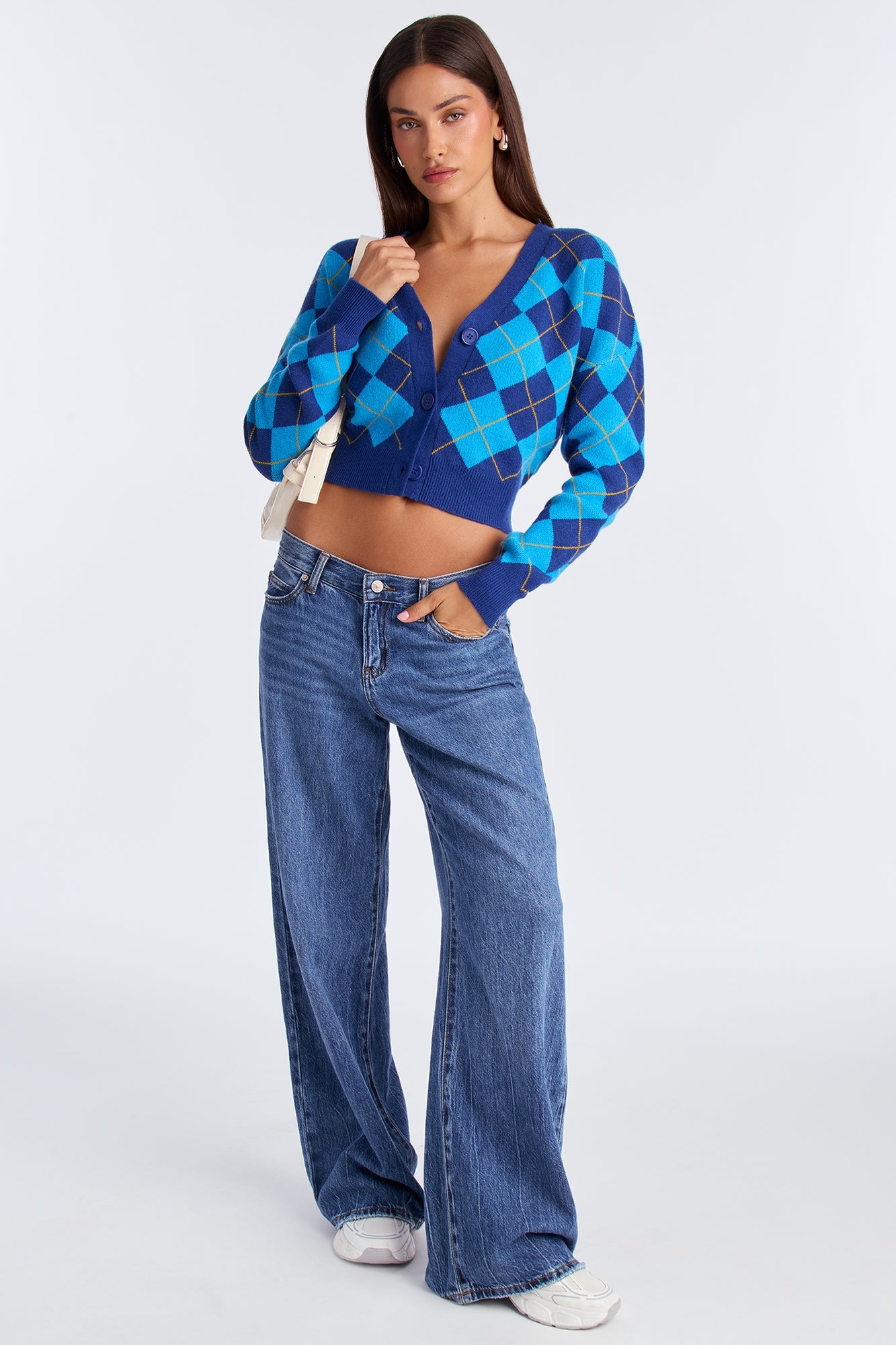 One Step Closer Argyle Cardigan - Blue/combo