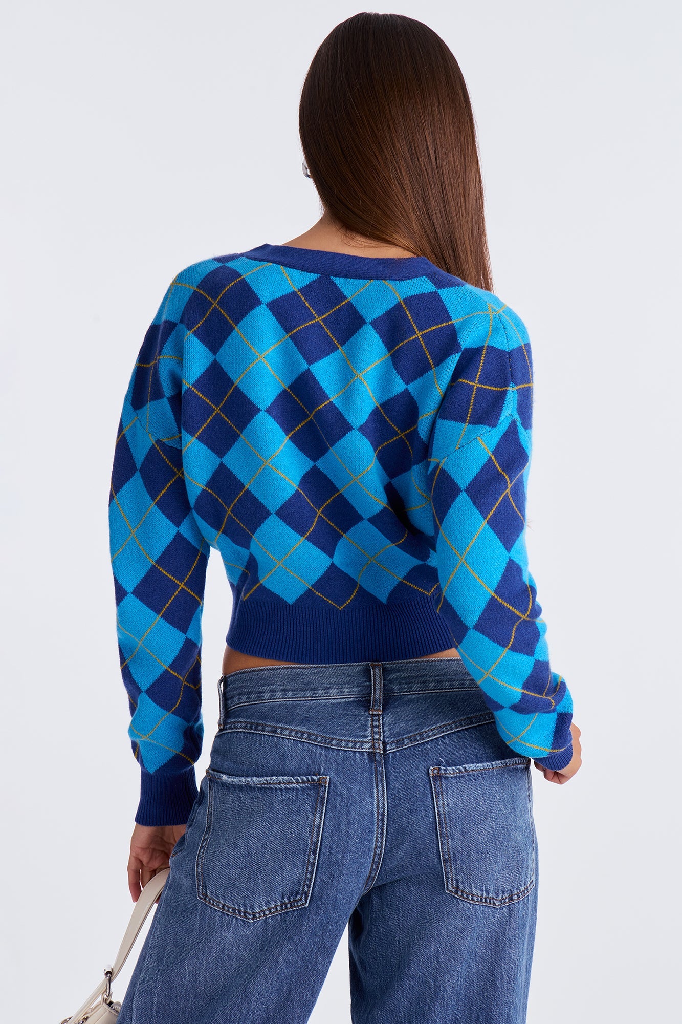 One Step Closer Argyle Cardigan - Blue/combo